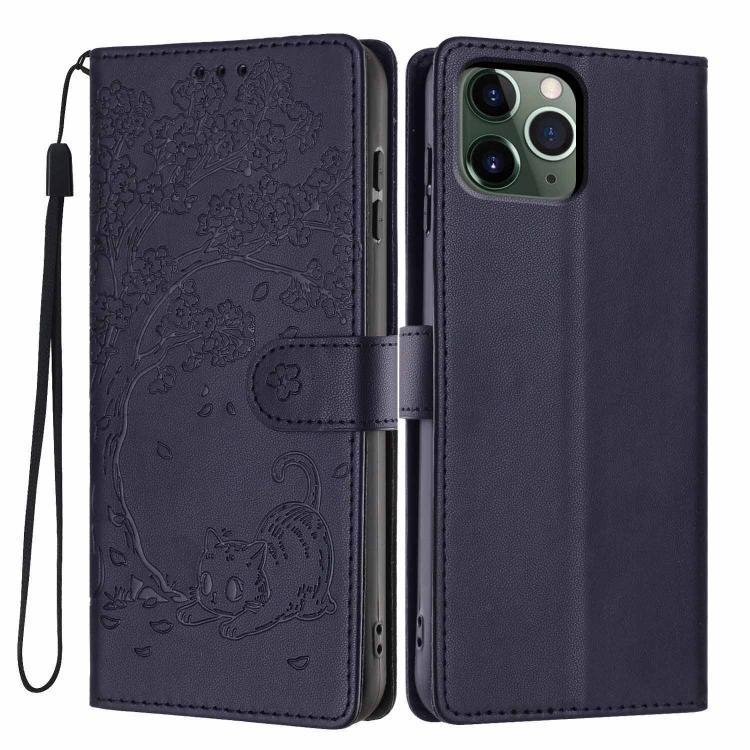 Tree Cat Embossed Flip Vegan Leather Phone Case, For iPhone 11 Pro