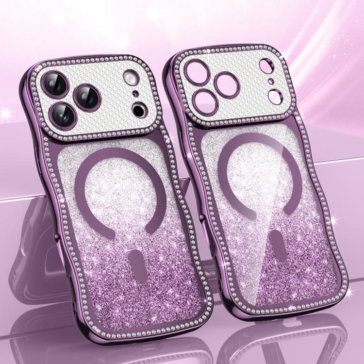 Wavy Frame Star Diamond Electroplate TPU Glitter Magnetic Phone Case, For iPhone 17 Pro Max, For iPhone 17 Pro, For iPhone 17, For iPhone 16 Pro Max, For iPhone 16 Pro, For iPhone 16