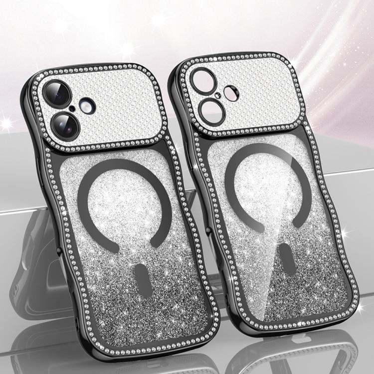 Wavy Frame Star Diamond Electroplate TPU Glitter Magnetic Phone Case, For iPhone 17 Pro Max, For iPhone 17 Pro, For iPhone 17, For iPhone 16 Pro Max, For iPhone 16 Pro, For iPhone 16