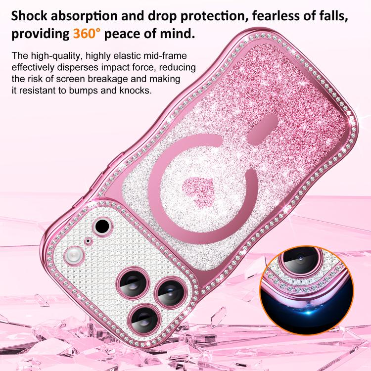 Wavy Frame Star Diamond Electroplate TPU Glitter Heart Magnetic Phone Case, For iPhone 17 Pro Max, For iPhone 17 Pro, For iPhone 17, For iPhone 16 Pro Max, For iPhone 16 Pro, For iPhone 16