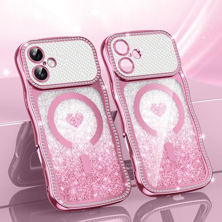 Wavy Frame Star Diamond Electroplate TPU Glitter Heart Magnetic Phone Case, For iPhone 17 Pro Max, For iPhone 17 Pro, For iPhone 17, For iPhone 16 Pro Max, For iPhone 16 Pro, For iPhone 16