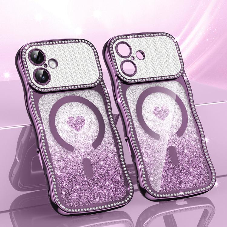 Wavy Frame Star Diamond Electroplate TPU Glitter Heart Magnetic Phone Case, For iPhone 17 Pro Max, For iPhone 17 Pro, For iPhone 17, For iPhone 16 Pro Max, For iPhone 16 Pro, For iPhone 16