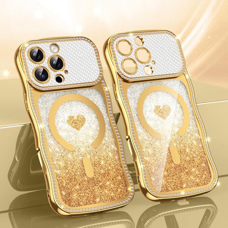 Wavy Frame Star Diamond Electroplate TPU Glitter Heart Magnetic Phone Case, For iPhone 17 Pro Max, For iPhone 17 Pro, For iPhone 17, For iPhone 16 Pro Max, For iPhone 16 Pro, For iPhone 16