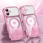 Wavy Frame Star Diamond Electroplate TPU Glitter Heart Magnetic Phone Case, For iPhone 17 Pro Max, For iPhone 17 Pro, For iPhone 17, For iPhone 16 Pro Max, For iPhone 16 Pro, For iPhone 16