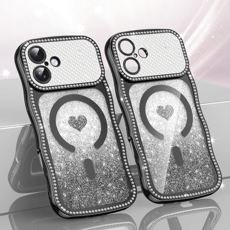 Wavy Frame Star Diamond Electroplate TPU Glitter Heart Magnetic Phone Case, For iPhone 17 Pro Max, For iPhone 17 Pro, For iPhone 17, For iPhone 16 Pro Max, For iPhone 16 Pro, For iPhone 16
