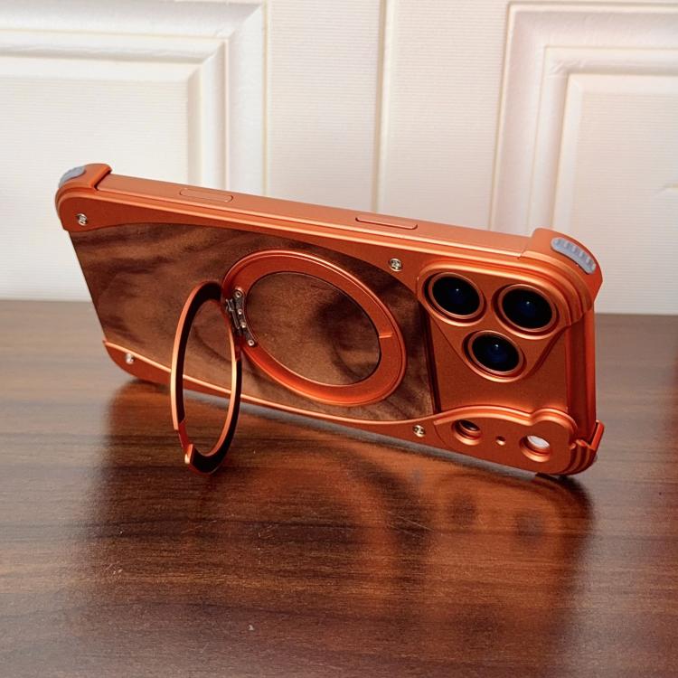 Walnut Metal Frameless 360 Degree Rotation Holder MagSafe Phone Case, For iPhone 17 Pro Max, For iPhone 17 Pro