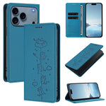 Cute Cats Embossed Magnetic RFID Vegan Leather Phone Case, For iPhone 17e / 16e, For iPhone 17 Pro Max, For iPhone 17 Pro, For iPhone 17