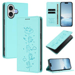 Cute Cats Embossed Magnetic RFID Vegan Leather Phone Case, For iPhone 17e / 16e, For iPhone 17 Pro Max, For iPhone 17 Pro, For iPhone 17