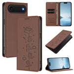 Cute Cats Embossed Magnetic RFID Vegan Leather Phone Case, For iPhone Air, For iPhone 16 Pro Max, For iPhone 16 Pro, For iPhone 16 Plus