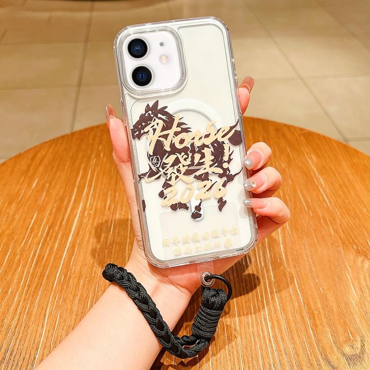 Horse Year Acrylic Magnetic Full Coverage Phone Case with Lanyard, For iPhone 13, For iPhone 12, For iPhone 12 Pro Max, For iPhone 12 Pro