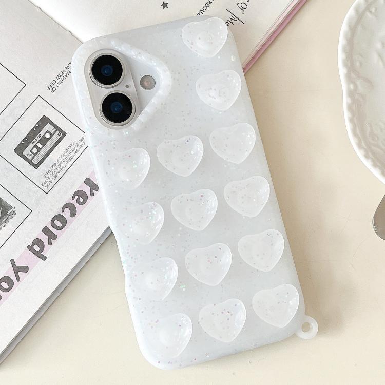 Love Heart Suction Cup Translucent Glitter Phone Case, For iPhone 14, For iPhone 14 Pro Max, For iPhone 13