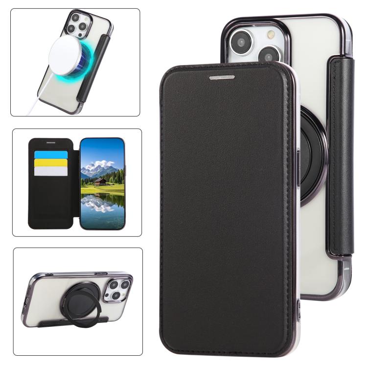 Ultra-thin Rotation Holder Magnetic Plating Vegan Leather Phone Case, For iPhone 16 Pro, For iPhone 16 Plus, For iPhone 16, For iPhone 15 Pro Max, For iPhone 15 Pro, For iPhone 15 Plus / 14 Plus