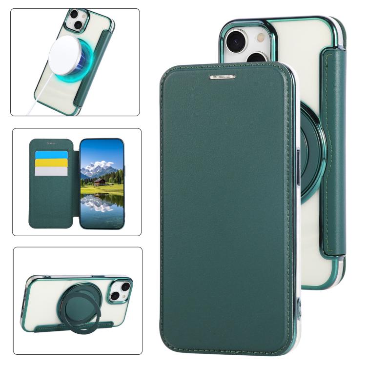 Ultra-thin Rotation Holder Magnetic Plating Vegan Leather Phone Case, For iPhone 16 Pro, For iPhone 16 Plus, For iPhone 16, For iPhone 15 Pro Max, For iPhone 15 Pro, For iPhone 15 Plus / 14 Plus