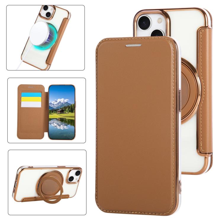 Ultra-thin Rotation Holder Magnetic Plating Vegan Leather Phone Case, For iPhone 15, For iPhone 14 / 13, For iPhone 14 Pro, For iPhone 14 Pro Max, For iPhone 13 Pro Max, For iPhone 13 Pro
