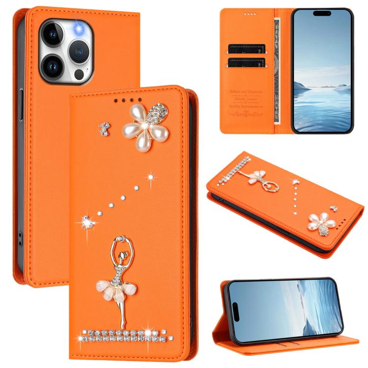 Ballet Girl Diamond Studded RFID Vegan Leather Phone Case, For iPhone 16 Pro, For iPhone 16 Plus, For iPhone 16, For iPhone 15 Pro Max, For iPhone 15 Pro, For iPhone 15 Plus