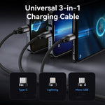 ROCK RCB0790 1.2m 3-in-1 USB to 8 Pin + Type-C + Micro USB Metal Braided Charging Cable, RCB0790