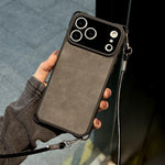 Fine Hole Faux Leather Shockproof Phone Case with Crossbody PU Strap, For iPhone 17 Pro Max, For iPhone 17 Pro