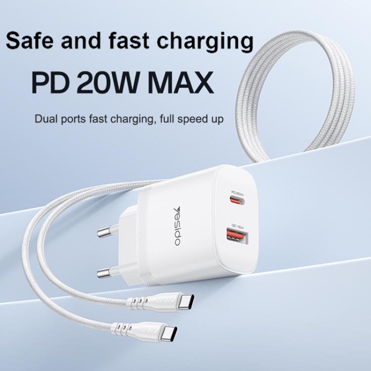 Yesido YC106 PD20W USB-C / Type-C and QC18W USB-A Dual Ports Charger Set with Type-C to Type-C Cable, YC106