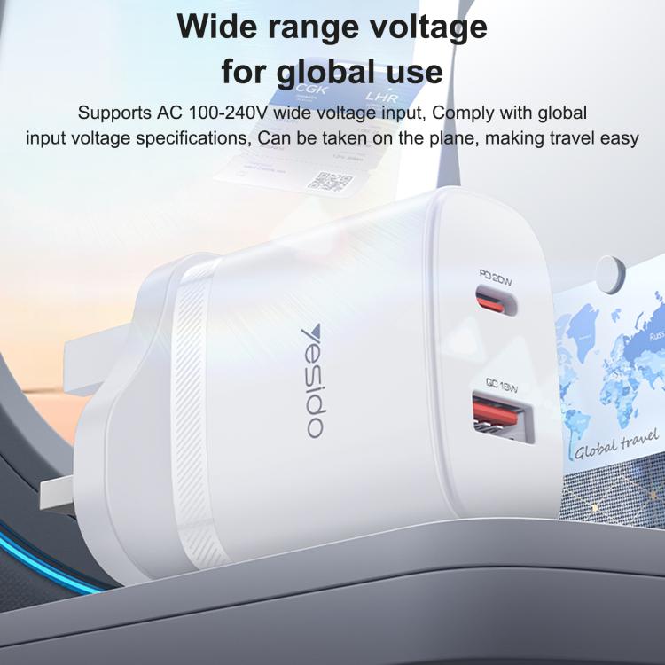 Yesido YC152 PD20W USB-C / Type-C and QC18W USB-A Dual Ports Charger Set with Type-C to Type-C Cable, YC152