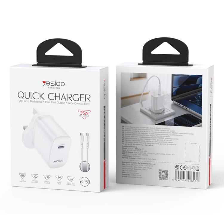 Yesido YC153 PD35W USB-C / Type-C Single Port Fast Charger Set with Type-C to Type-C Cable, YC153