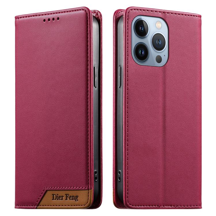 Dierfeng Splicing Strong Magnetic RFID Vegan Leather Phone Case, For iPhone 14 Pro Max, For iPhone SE 2022 / SE 2020 / 8 / 7, For iPhone 13 Pro Max, For iPhone 13 Pro, For iPhone 13 mini, For iPhone 12 / 12 Pro, For iPhone 12 Pro Max, For iPhone 12 mini