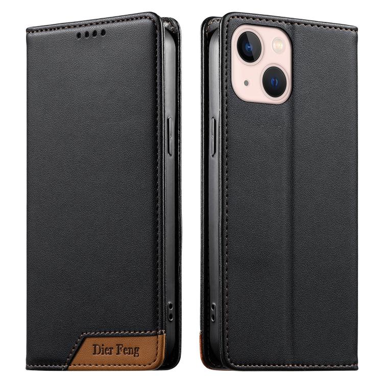 Dierfeng Splicing Strong Magnetic RFID Vegan Leather Phone Case, For iPhone 14 Pro Max, For iPhone SE 2022 / SE 2020 / 8 / 7, For iPhone 13 Pro Max, For iPhone 13 Pro, For iPhone 13 mini, For iPhone 12 / 12 Pro, For iPhone 12 Pro Max, For iPhone 12 mini