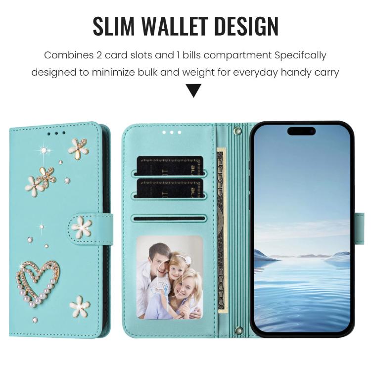 ZS01 Double-Layer Heart Floral Vegan Leather Phone Case with Wrist Strap, For iPhone 16 Pro, For iPhone 16 Plus, For iPhone 16, For iPhone 15 Pro Max, For iPhone 15 Pro, For iPhone 15 Plus