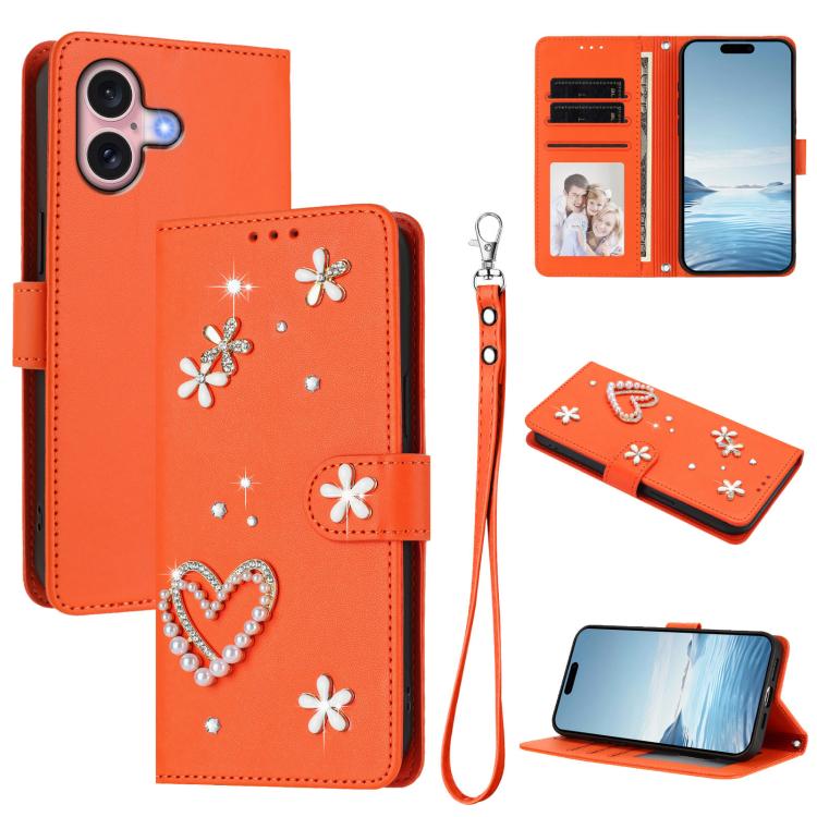 ZS01 Double-Layer Heart Floral Vegan Leather Phone Case with Wrist Strap, For iPhone 16 Pro, For iPhone 16 Plus, For iPhone 16, For iPhone 15 Pro Max, For iPhone 15 Pro, For iPhone 15 Plus