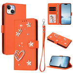 ZS01 Double-Layer Heart Floral Vegan Leather Phone Case with Wrist Strap, For iPhone 16 Pro, For iPhone 16 Plus, For iPhone 16, For iPhone 15 Pro Max, For iPhone 15 Pro, For iPhone 15 Plus