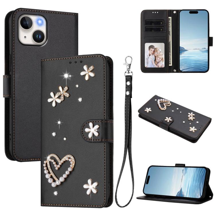 ZS01 Double-Layer Heart Floral Vegan Leather Phone Case with Wrist Strap, For iPhone 15, For iPhone 14 Plus, For iPhone 14 / 13, For iPhone 14 Pro, For iPhone 14 Pro Max, For iPhone 13 Pro Max
