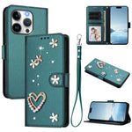 ZS01 Double-Layer Heart Floral Vegan Leather Phone Case with Wrist Strap, For iPhone 15, For iPhone 14 Plus, For iPhone 14 / 13, For iPhone 14 Pro, For iPhone 14 Pro Max, For iPhone 13 Pro Max