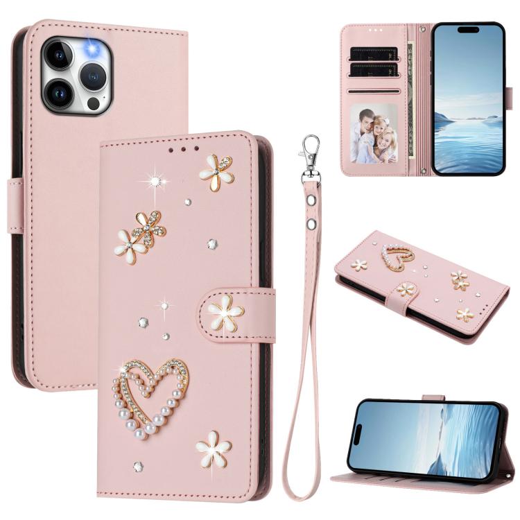 ZS01 Double-Layer Heart Floral Vegan Leather Phone Case with Wrist Strap, For iPhone 13 Pro, For iPhone 12 / 12 Pro, For iPhone 12 Pro Max, For iPhone 11 Pro Max, For iPhone 11, For iPhone 11 Pro