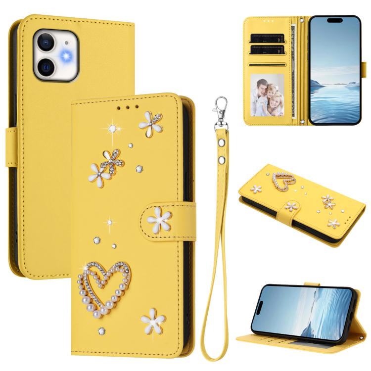 ZS01 Double-Layer Heart Floral Vegan Leather Phone Case with Wrist Strap, For iPhone 13 Pro, For iPhone 12 / 12 Pro, For iPhone 12 Pro Max, For iPhone 11 Pro Max, For iPhone 11, For iPhone 11 Pro