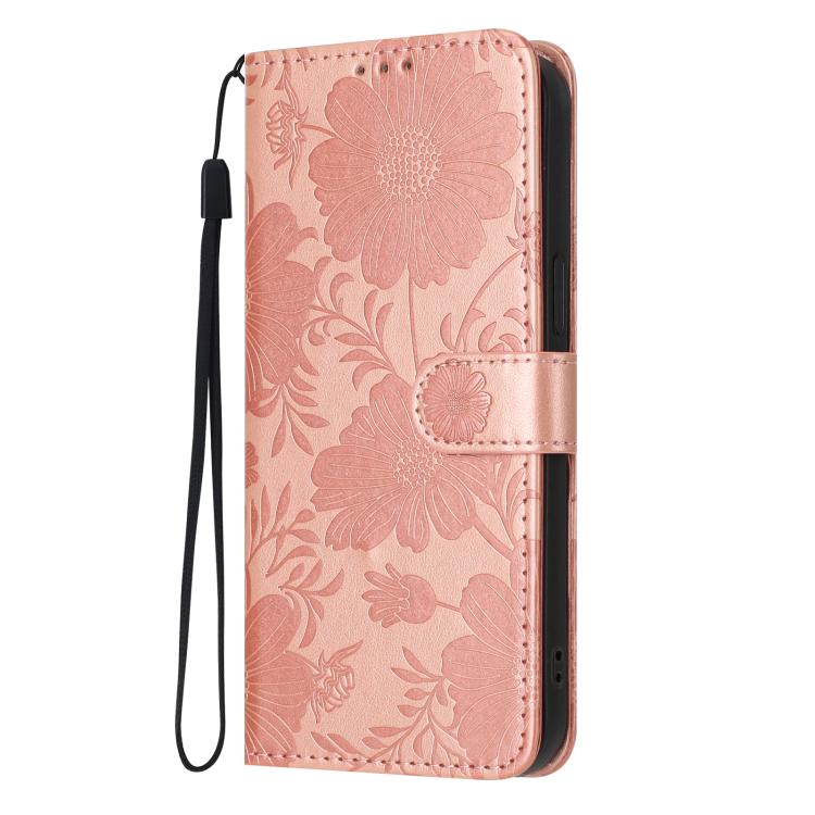 Sunflower Embossed Vegan Leather Phone Case with Small Black Rope, For iPhone 16e / 17e, For iPhone 17 Pro Max, For iPhone 17 Pro, For iPhone 17, For iPhone Air, For iPhone 16 Pro Max, For iPhone 16 Pro, For iPhone 16 Plus