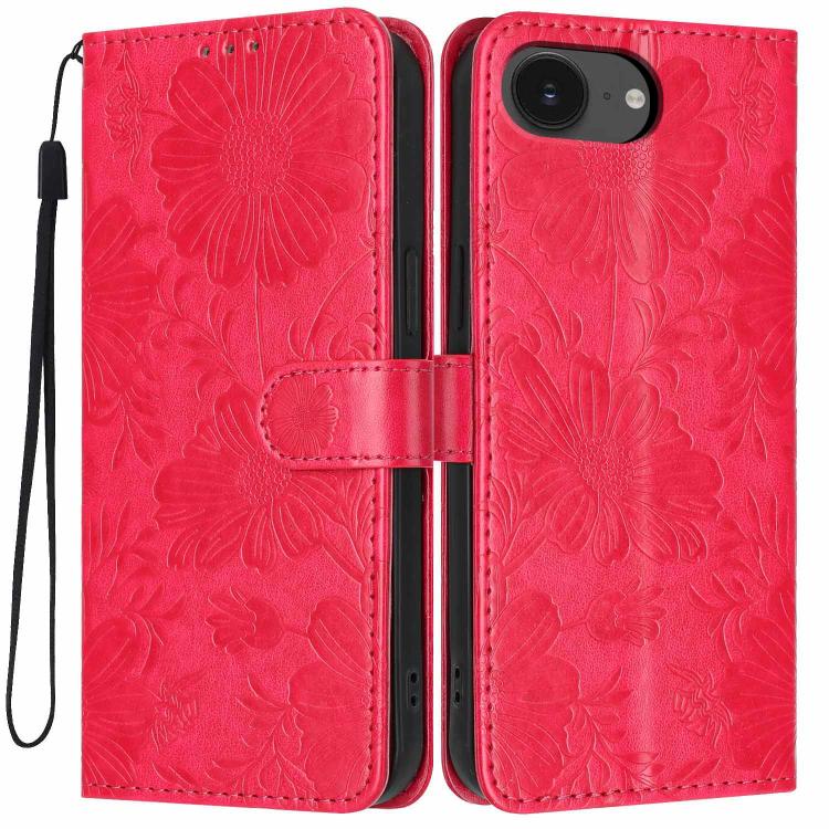 Sunflower Embossed Vegan Leather Phone Case with Small Black Rope, For iPhone 16e / 17e, For iPhone 17 Pro Max, For iPhone 17 Pro, For iPhone 17, For iPhone Air, For iPhone 16 Pro Max, For iPhone 16 Pro, For iPhone 16 Plus