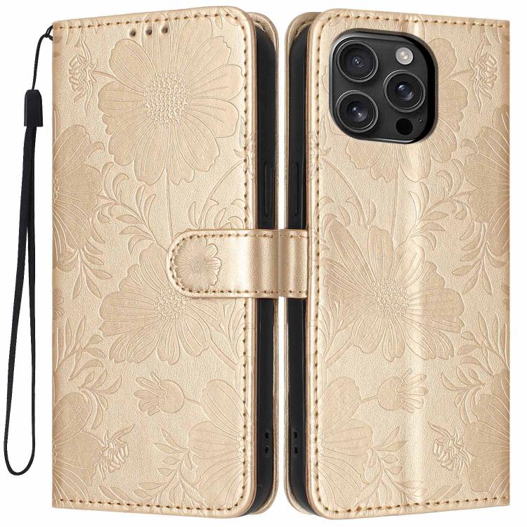 Sunflower Embossed Vegan Leather Phone Case with Small Black Rope, For iPhone 16e / 17e, For iPhone 17 Pro Max, For iPhone 17 Pro, For iPhone 17, For iPhone Air, For iPhone 16 Pro Max, For iPhone 16 Pro, For iPhone 16 Plus