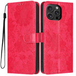 Sunflower Embossed Vegan Leather Phone Case with Small Black Rope, For iPhone 16e / 17e, For iPhone 17 Pro Max, For iPhone 17 Pro, For iPhone 17, For iPhone Air, For iPhone 16 Pro Max, For iPhone 16 Pro, For iPhone 16 Plus