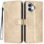 Sunflower Embossed Vegan Leather Phone Case with Small Black Rope, For iPhone 16e / 17e, For iPhone 17 Pro Max, For iPhone 17 Pro, For iPhone 17, For iPhone Air, For iPhone 16 Pro Max, For iPhone 16 Pro, For iPhone 16 Plus