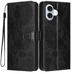 Sunflower Embossed Vegan Leather Phone Case with Small Black Rope, For iPhone 16e / 17e, For iPhone 17 Pro Max, For iPhone 17 Pro, For iPhone 17, For iPhone Air, For iPhone 16 Pro Max, For iPhone 16 Pro, For iPhone 16 Plus