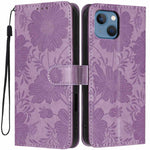 Sunflower Embossed Vegan Leather Phone Case with Small Black Rope, For iPhone 14 Pro Max, For iPhone 13 Pro Max, For iPhone 13 Pro, For iPhone 13, For iPhone 12 / 12 Pro, For iPhone 12 Pro Max, For iPhone 11 Pro Max, For iPhone 11