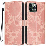 Sunflower Embossed Vegan Leather Phone Case with Small Black Rope, For iPhone 14 Pro Max, For iPhone 13 Pro Max, For iPhone 13 Pro, For iPhone 13, For iPhone 12 / 12 Pro, For iPhone 12 Pro Max, For iPhone 11 Pro Max, For iPhone 11