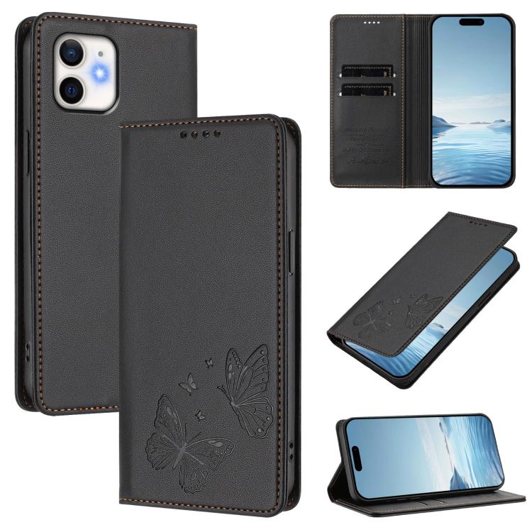 Strong Magnetic Dual Butterfly RFID Vegan Leather Phone Case, For iPhone 12 Pro Max, For iPhone 11 Pro Max, For iPhone 11, For iPhone 11 Pro
