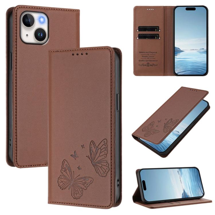 Strong Magnetic Dual Butterfly RFID Vegan Leather Phone Case, For iPhone 15, For iPhone 14 Plus, For iPhone 14 / 13, For iPhone 14 Pro