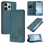 Strong Magnetic Dual Butterfly RFID Vegan Leather Phone Case, For iPhone 15, For iPhone 14 Plus, For iPhone 14 / 13, For iPhone 14 Pro