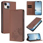 Strong Magnetic Dual Butterfly RFID Vegan Leather Phone Case, For iPhone 16, For iPhone 15 Pro Max, For iPhone 15 Pro, For iPhone 15 Plus