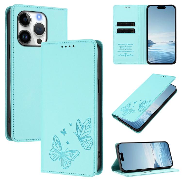 Strong Magnetic Dual Butterfly RFID Vegan Leather Phone Case, For iPhone Air, For iPhone 16 Pro Max, For iPhone 16 Pro, For iPhone 16 Plus