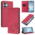 Strong Magnetic Dual Butterfly RFID Vegan Leather Phone Case, For iPhone 17e / 16e, For iPhone 17 Pro Max, For iPhone 17 Pro, For iPhone 17