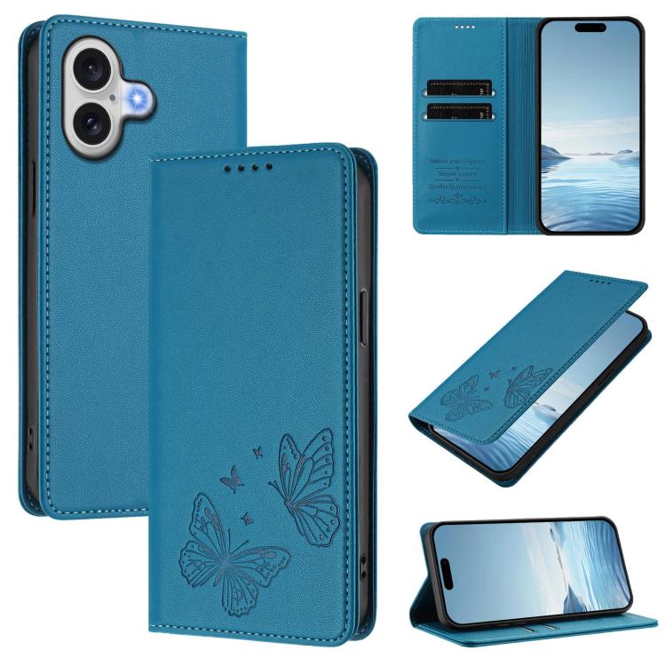 Strong Magnetic Dual Butterfly RFID Vegan Leather Phone Case, For iPhone 17e / 16e, For iPhone 17 Pro Max, For iPhone 17 Pro, For iPhone 17