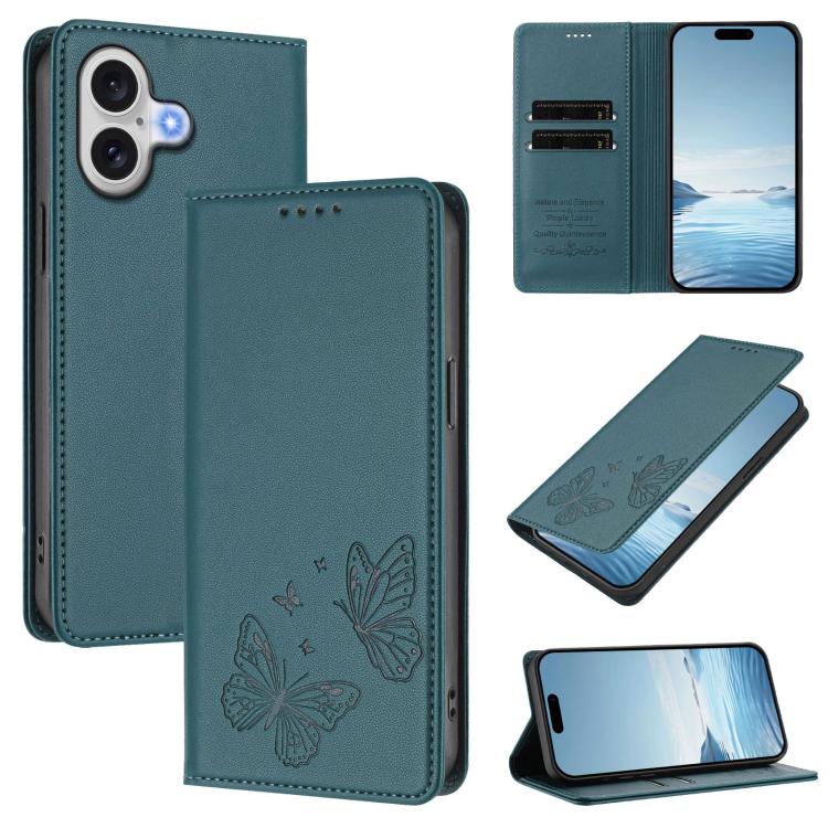 Strong Magnetic Dual Butterfly RFID Vegan Leather Phone Case, For iPhone 17e / 16e, For iPhone 17 Pro Max, For iPhone 17 Pro, For iPhone 17