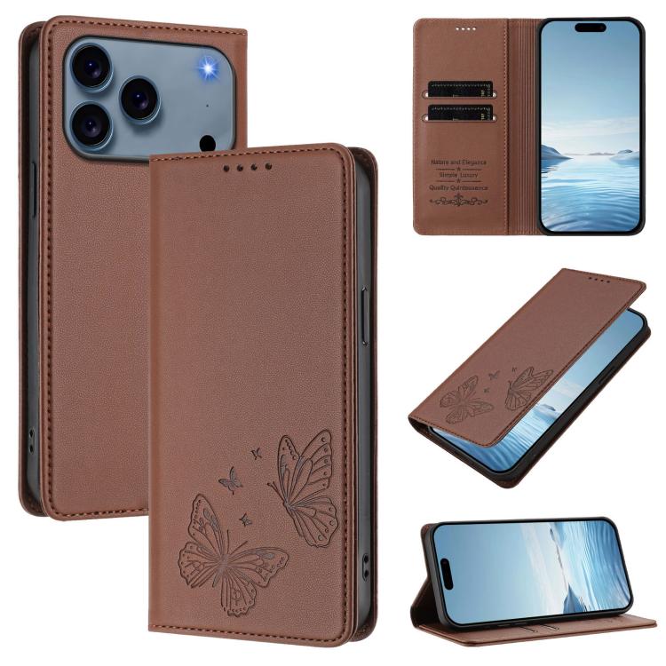Strong Magnetic Dual Butterfly RFID Vegan Leather Phone Case, For iPhone 17e / 16e, For iPhone 17 Pro Max, For iPhone 17 Pro, For iPhone 17
